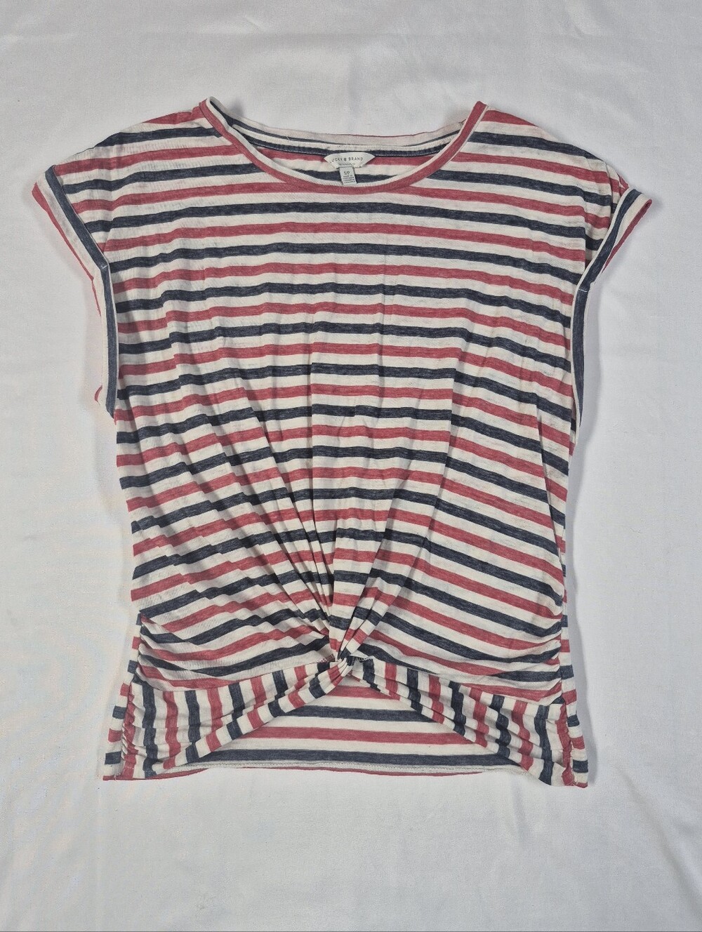 Lucky Brand  Womens Top Small Red White Blue Americana Knotted Hem T Shirt